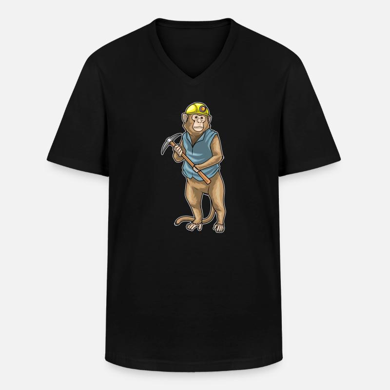 Affe Bergarbeiter Spitzhacke Bergbau - Männer-T-Shirt mit V-Ausschnitt - Schwarz