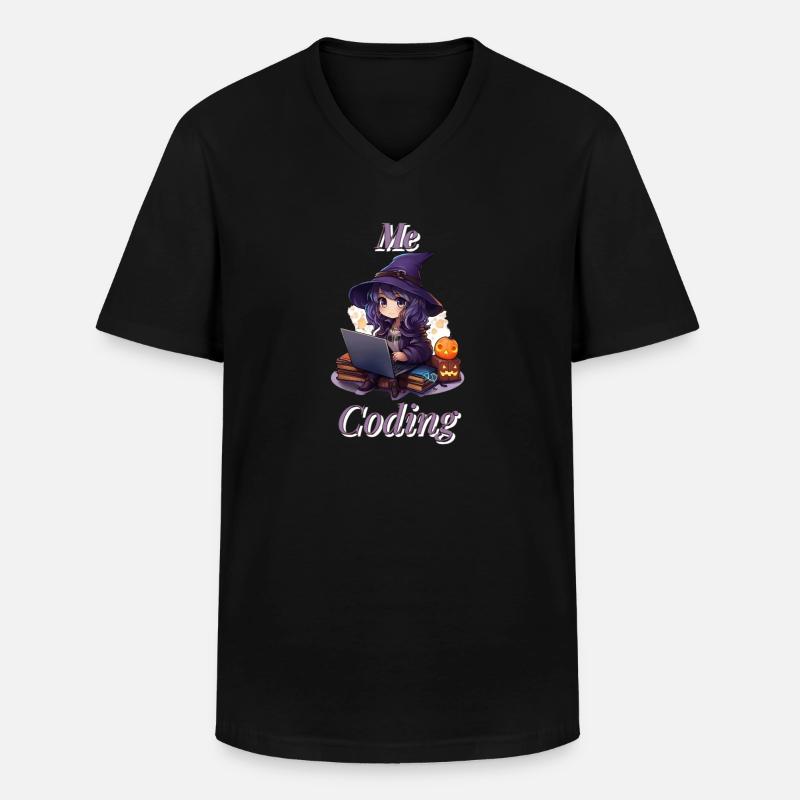 "WitchCode: Anime-Inspired Design" - Männer-T-Shirt mit V-Ausschnitt - Schwarz