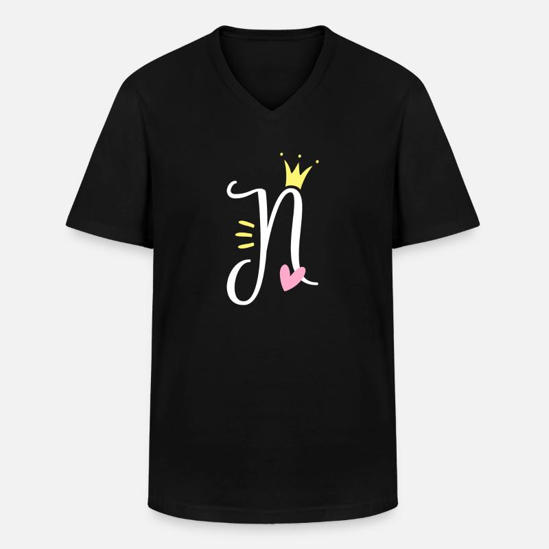 Buchstabe N Anfangsbuchstabe Krone - Männer-T-Shirt mit V-Ausschnitt - Schwarz