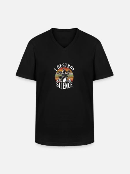 Ik vernietig de stilte grappig - Klassiek mannen T-shirt met V-hals - zwart