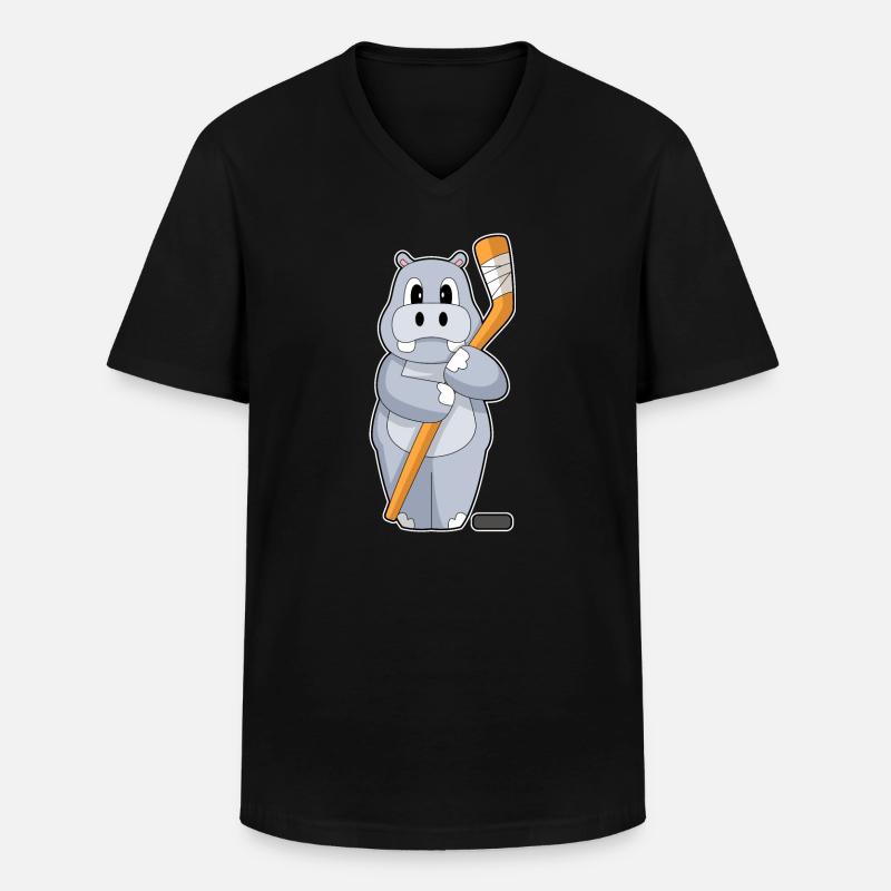Nilpferd Eishockey Eishockeyschläger - Männer-T-Shirt mit V-Ausschnitt - Schwarz