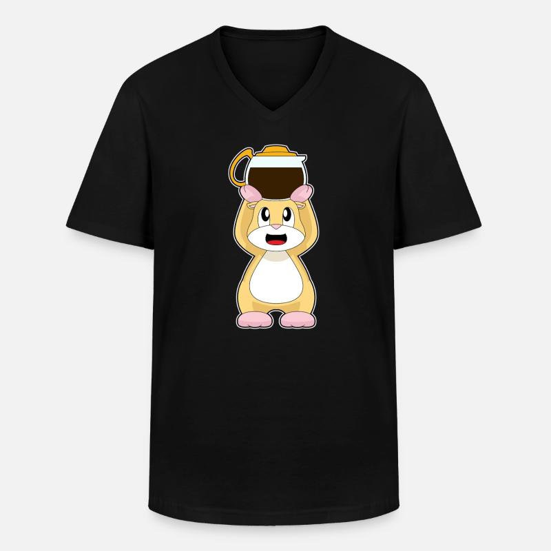 Hamster Kaffee Kaffeekanne - Männer-T-Shirt mit V-Ausschnitt - Schwarz