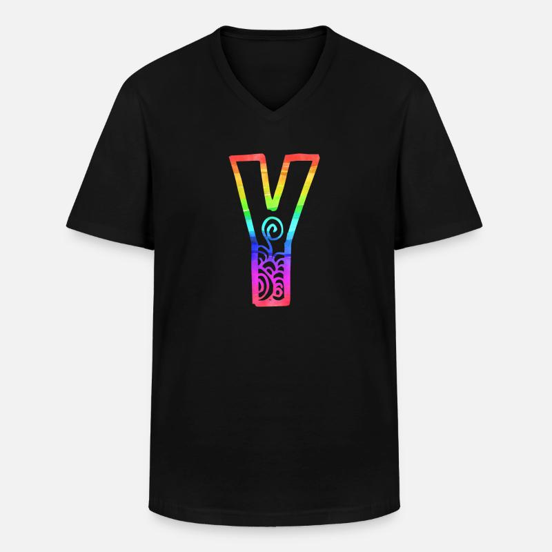 regenbogen y - Männer-T-Shirt mit V-Ausschnitt - Schwarz