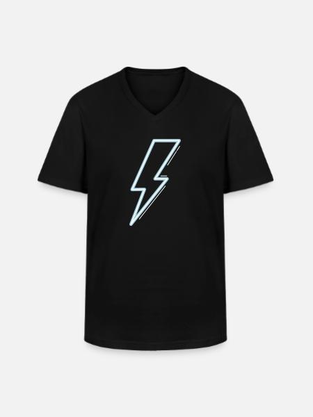 Neon blue flash light - T-shirt col V Homme - noir