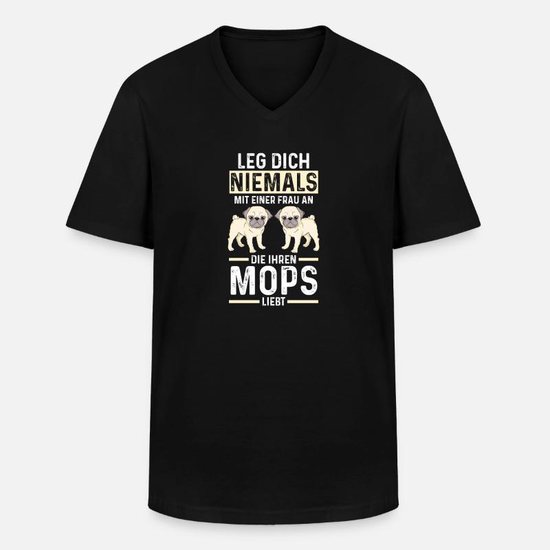 Hund Mops - Männer-T-Shirt mit V-Ausschnitt - Schwarz
