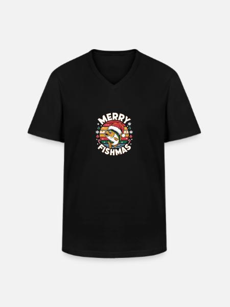 Merry FishmasFun Angler Design - Men's V-Neck T-Shirt - black