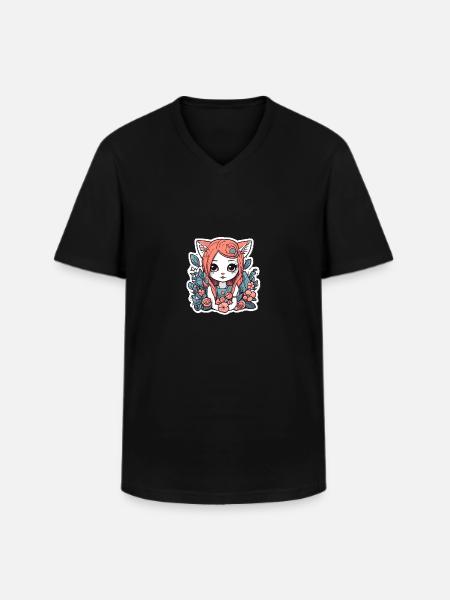 Katzenmädchen im Rosengarten - Männer-T-Shirt mit V-Ausschnitt - Schwarz