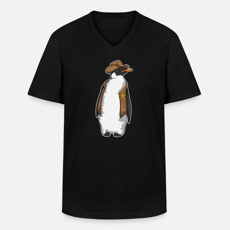 Pinguin Sheriff - Männer-T-Shirt mit V-Ausschnitt - Schwarz