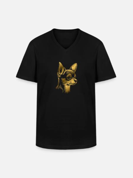 Chihuahua, korthår, hundehoved, tegning af guld - Klassisk herre T-shirt med V-udskæring - sort