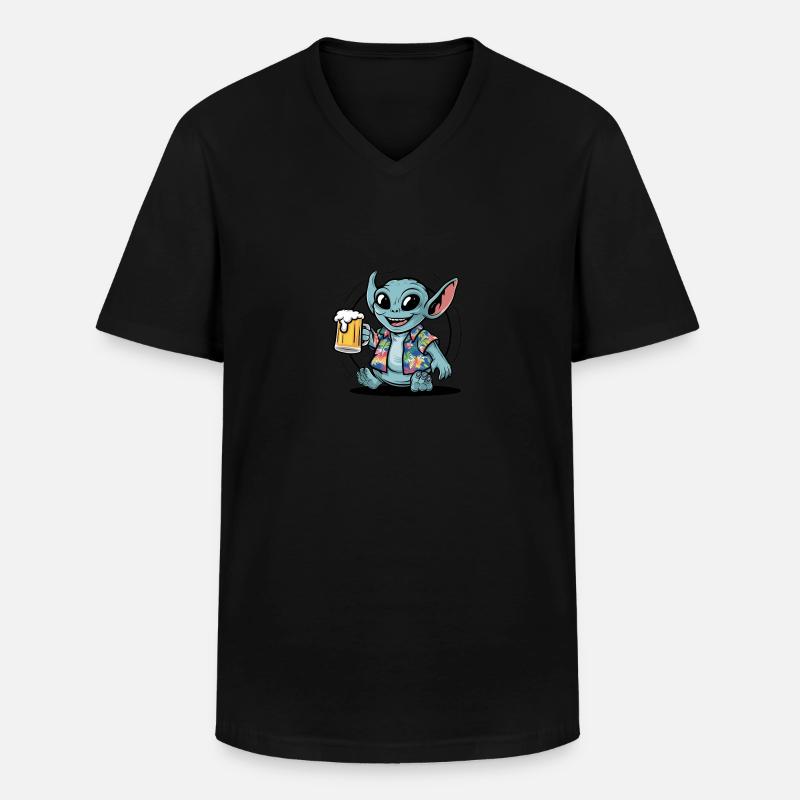 Alien Bier Geschenk - Männer-T-Shirt mit V-Ausschnitt - Schwarz
