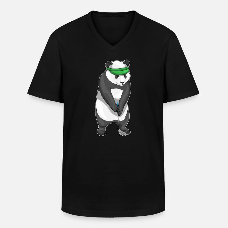 Panda Golf Golfschläger - Männer-T-Shirt mit V-Ausschnitt - Schwarz
