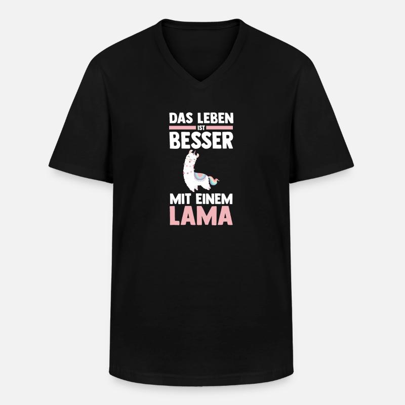 Lama - Männer-T-Shirt mit V-Ausschnitt - Schwarz