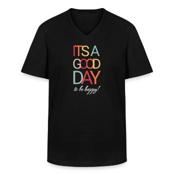 C’est une bonne journée pour être heureux - T-shirt col V Homme - noir - Devant - AI Model Male 178 dark (178cm)