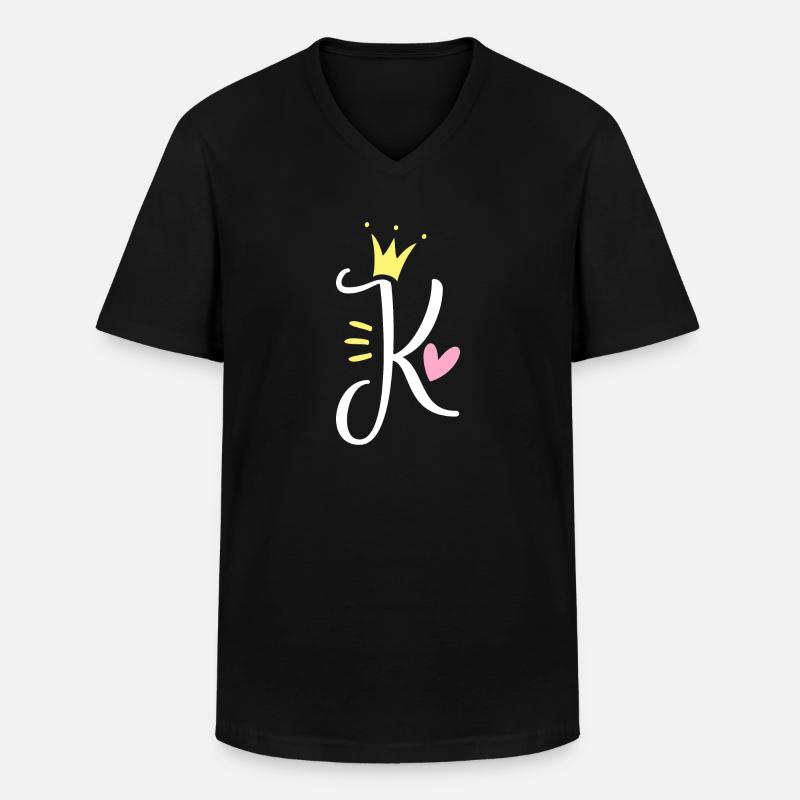 Buchstabe K Anfangsbuchstabe Krone - Männer-T-Shirt mit V-Ausschnitt - Schwarz