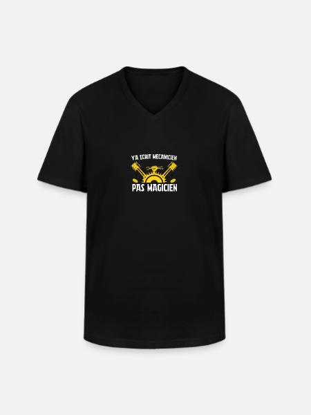Y'a écrit mécanicien pas magicien - T-shirt col V Homme - noir