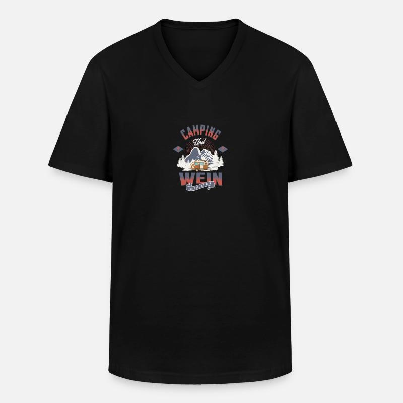 Camping und wein - Männer-T-Shirt mit V-Ausschnitt - Schwarz