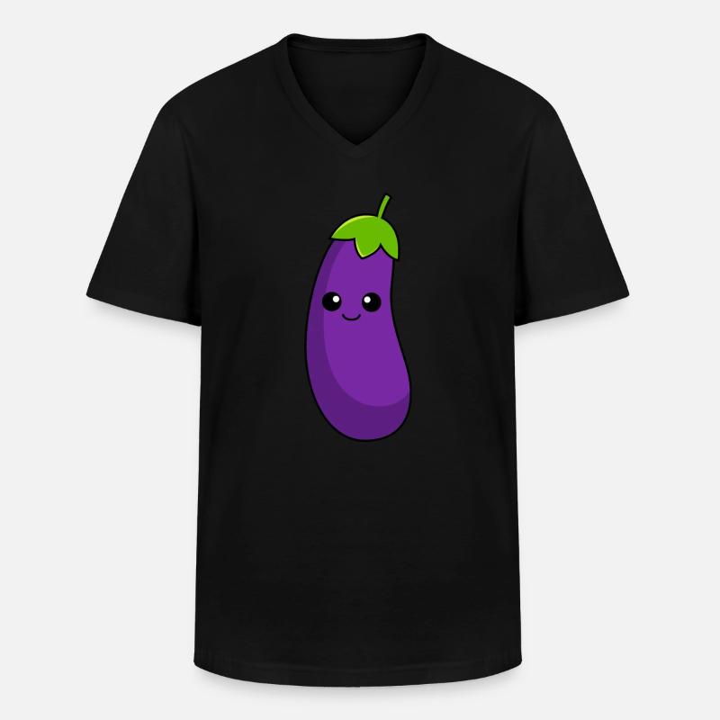 Aubergine Comic - Männer-T-Shirt mit V-Ausschnitt - Schwarz