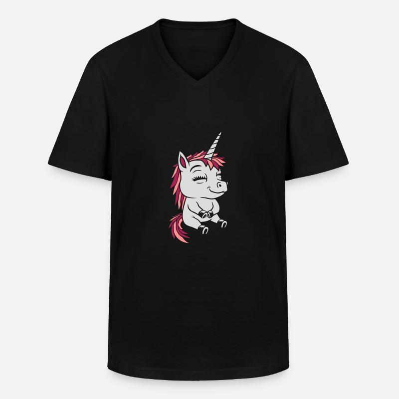 Comic kleines sitzendes Einhorn - Männer-T-Shirt mit V-Ausschnitt - Schwarz