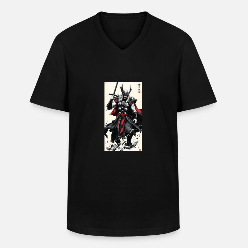 Samurai Thor - Männer-T-Shirt mit V-Ausschnitt - Schwarz