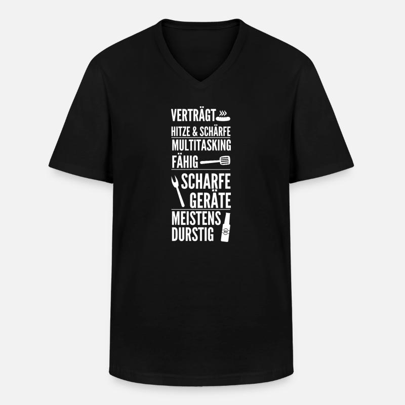 Vertragt Hitze & Schärfe – Grill Spruch Design - Männer-T-Shirt mit V-Ausschnitt - Schwarz