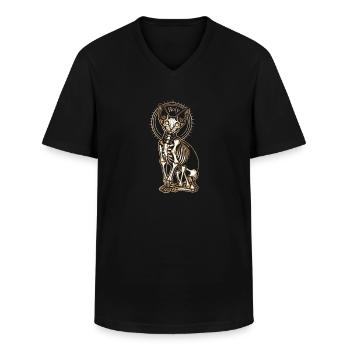 Katze Sphinx Skelett Tattoo - Männer-T-Shirt mit V-Ausschnitt - Schwarz - Vorne - AI Model Male 178 dark (178cm)