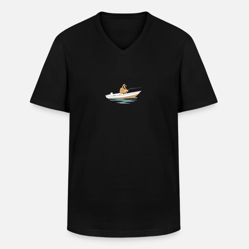 Fischermann mit Regenmantel - Männer-T-Shirt mit V-Ausschnitt - Schwarz