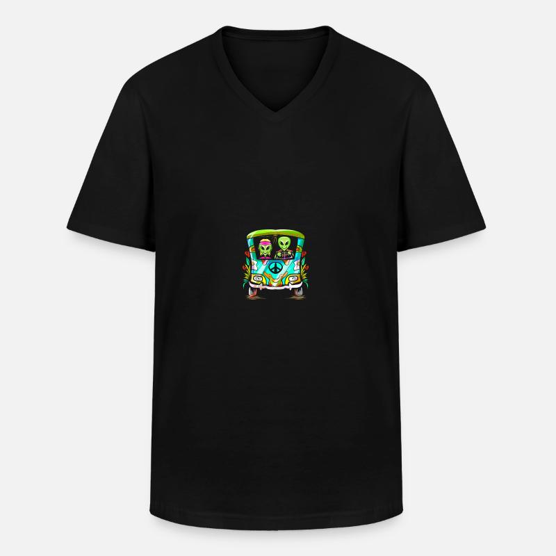 Champignon de l’espace - Hippie Alien - T-shirt col V Homme - noir