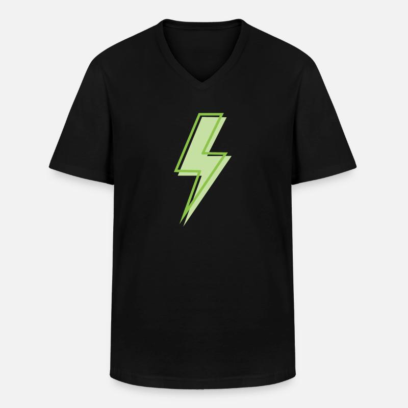 Hellgrüner Blitz - Männer-T-Shirt mit V-Ausschnitt - Schwarz