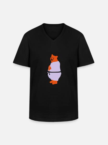 taekwondo bear - Men's V-Neck T-Shirt - black