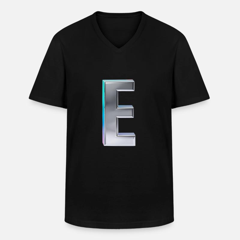 Chrome ,, E " Metallic - Männer-T-Shirt mit V-Ausschnitt - Schwarz