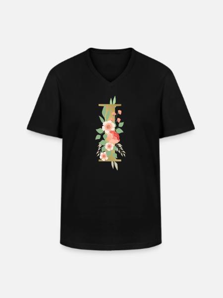 Elegant letter 'I' with flowers - Men's V-Neck T-Shirt - black