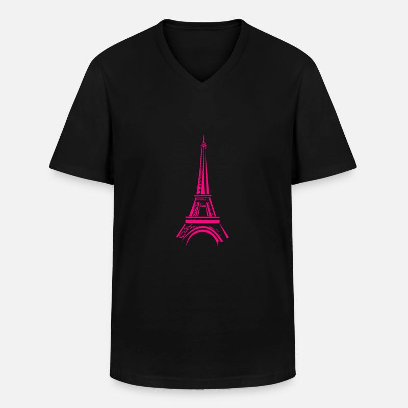 Rosa Eiffelturm - Männer-T-Shirt mit V-Ausschnitt - Schwarz