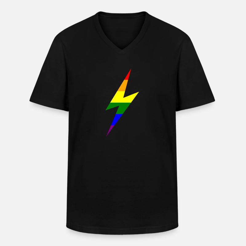 Regenbogen Blitz - Männer-T-Shirt mit V-Ausschnitt - Schwarz