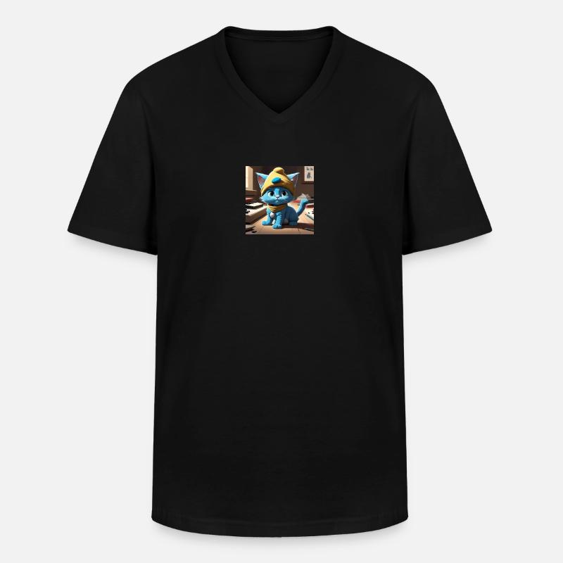 Blaue Katze - Männer-T-Shirt mit V-Ausschnitt - Schwarz