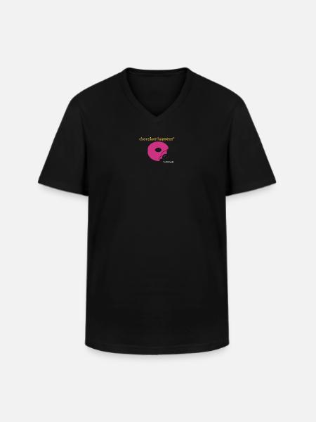 Pink donut with chocolate accent - Men's V-Neck T-Shirt - black