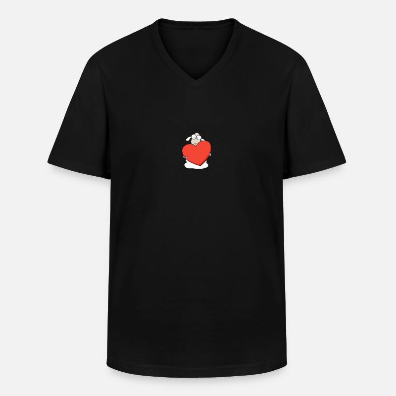 Schaf mit Herz - Männer-T-Shirt mit V-Ausschnitt - Schwarz
