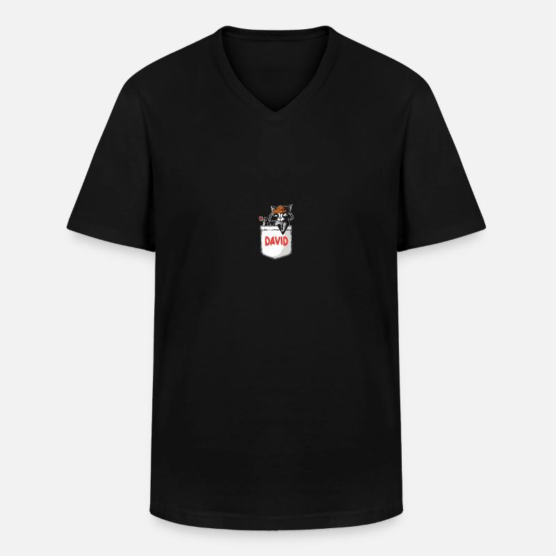 Waschbär David - Männer-T-Shirt mit V-Ausschnitt - Schwarz