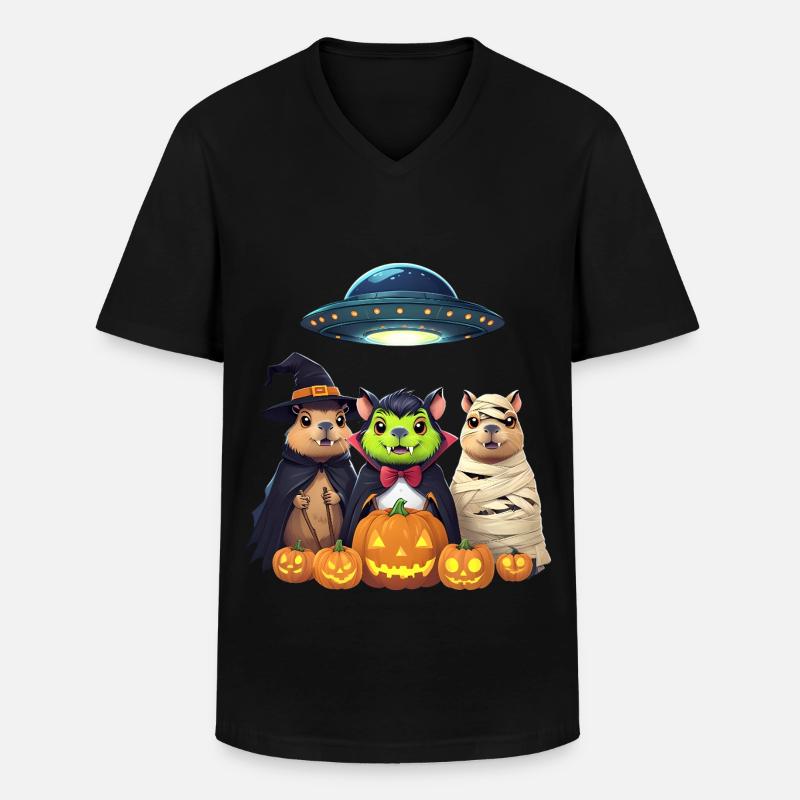 Halloween Capybara Hamster Geist Geschenkidee - Männer-T-Shirt mit V-Ausschnitt - Schwarz