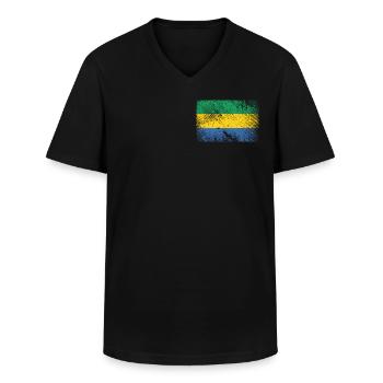 Gabon Flag - Vintage Grunge - Men's V-Neck T-Shirt - black - Front - AI Model Male 178 dark (178cm)