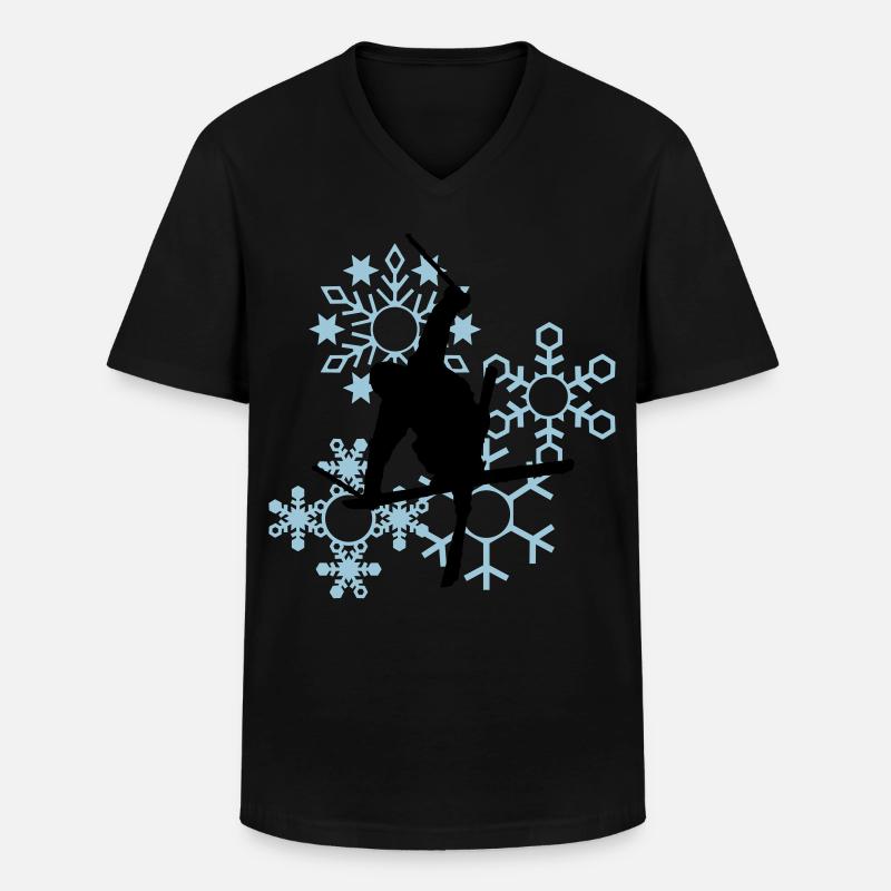 Skier mit Schneeflocken - Männer-T-Shirt mit V-Ausschnitt - Schwarz