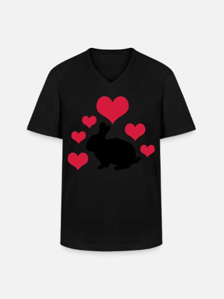 Rabbit with 6 hearts 2 - Men's V-Neck T-Shirt - black