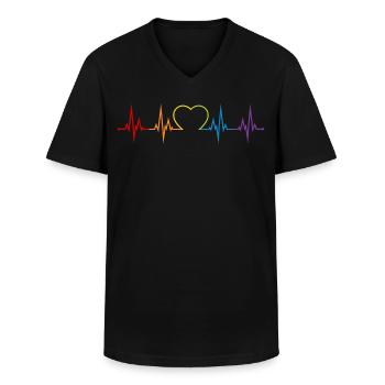 Herzschlag Regenbogen Herz LGBT Liebe bunt CSD - Männer-T-Shirt mit V-Ausschnitt - Schwarz - Vorne - AI Model Male 178 dark (178cm)