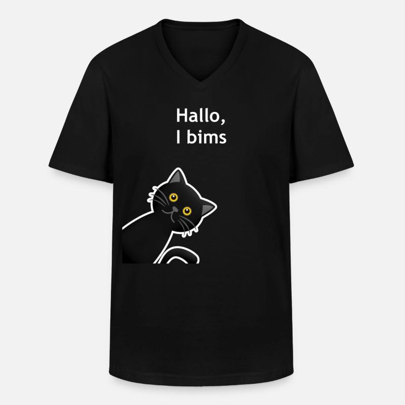 Hallo I bims, Katze - Männer-T-Shirt mit V-Ausschnitt - Schwarz