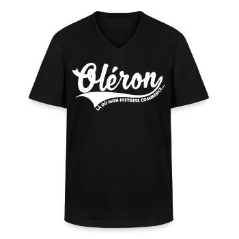 Oléron, Là où mon histoire commence... - T-shirt col V Homme - noir - Devant - AI Model Male 178 dark (178cm)