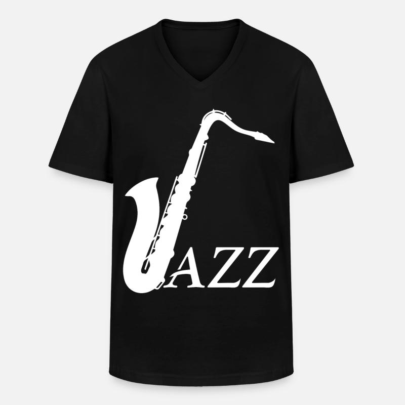 Jazz - Saxophon - Männer-T-Shirt mit V-Ausschnitt - Schwarz