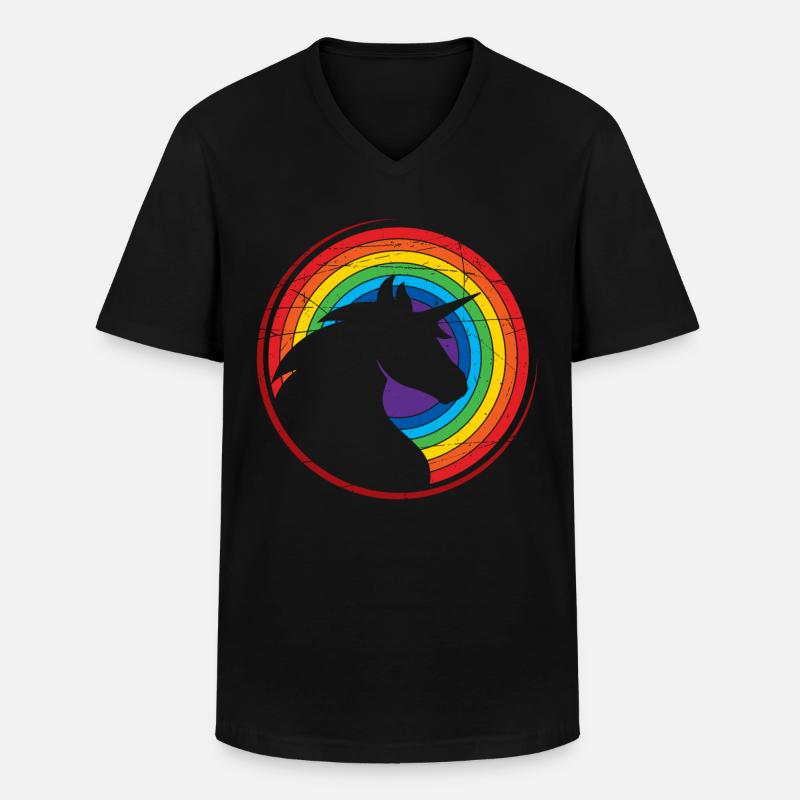 Einhorn - Bunt - Regenbogen - Männer-T-Shirt mit V-Ausschnitt - Schwarz