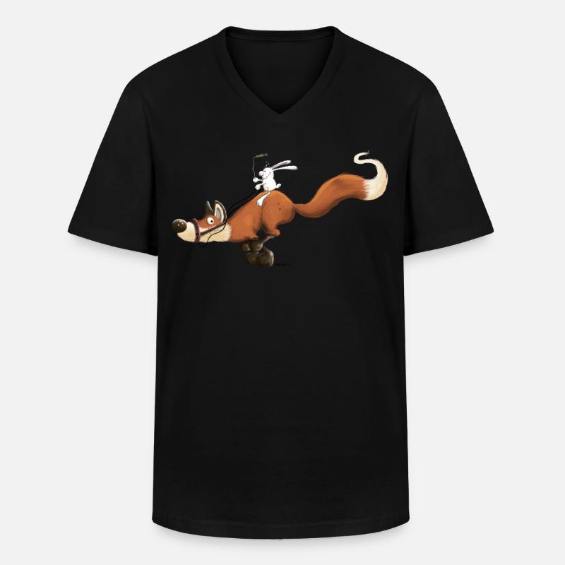 Rabbit riding a fox - Men's V-Neck T-Shirt - black