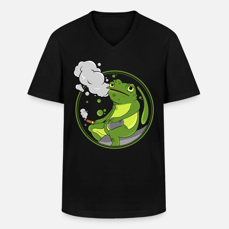 Frosch als Raucher mit Zigarre - Männer-T-Shirt mit V-Ausschnitt - Schwarz