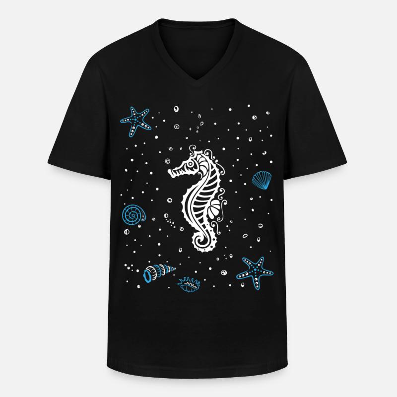 Seepferdchen mit Wasserspritzer. Maritim. - Männer-T-Shirt mit V-Ausschnitt - Schwarz