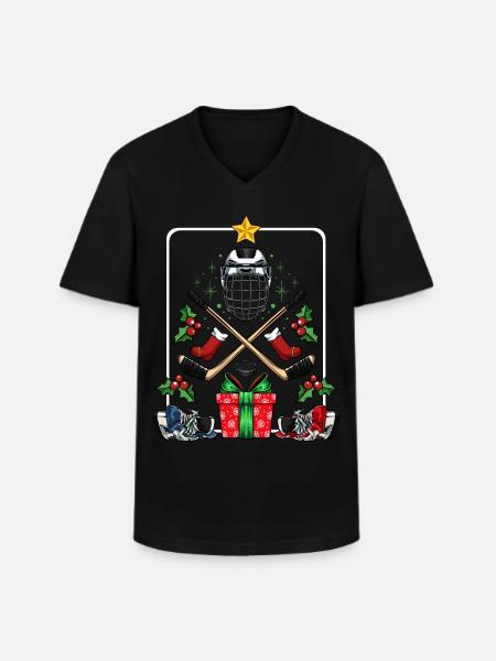 Sticks de casque de Noël de hockey - T-shirt col V Homme - noir